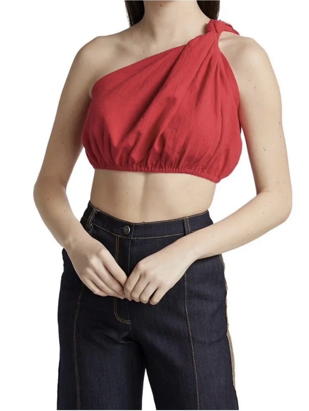 Farm Rio Red One Shoulder Crop Top